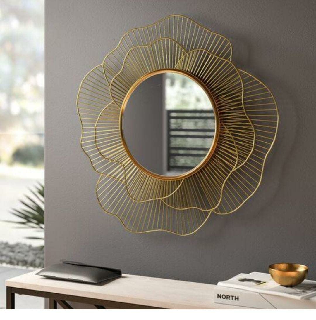 Floral Design Metal Wall Mirror Decor