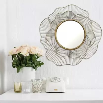 Floral Design Metal Wall Mirror Decor