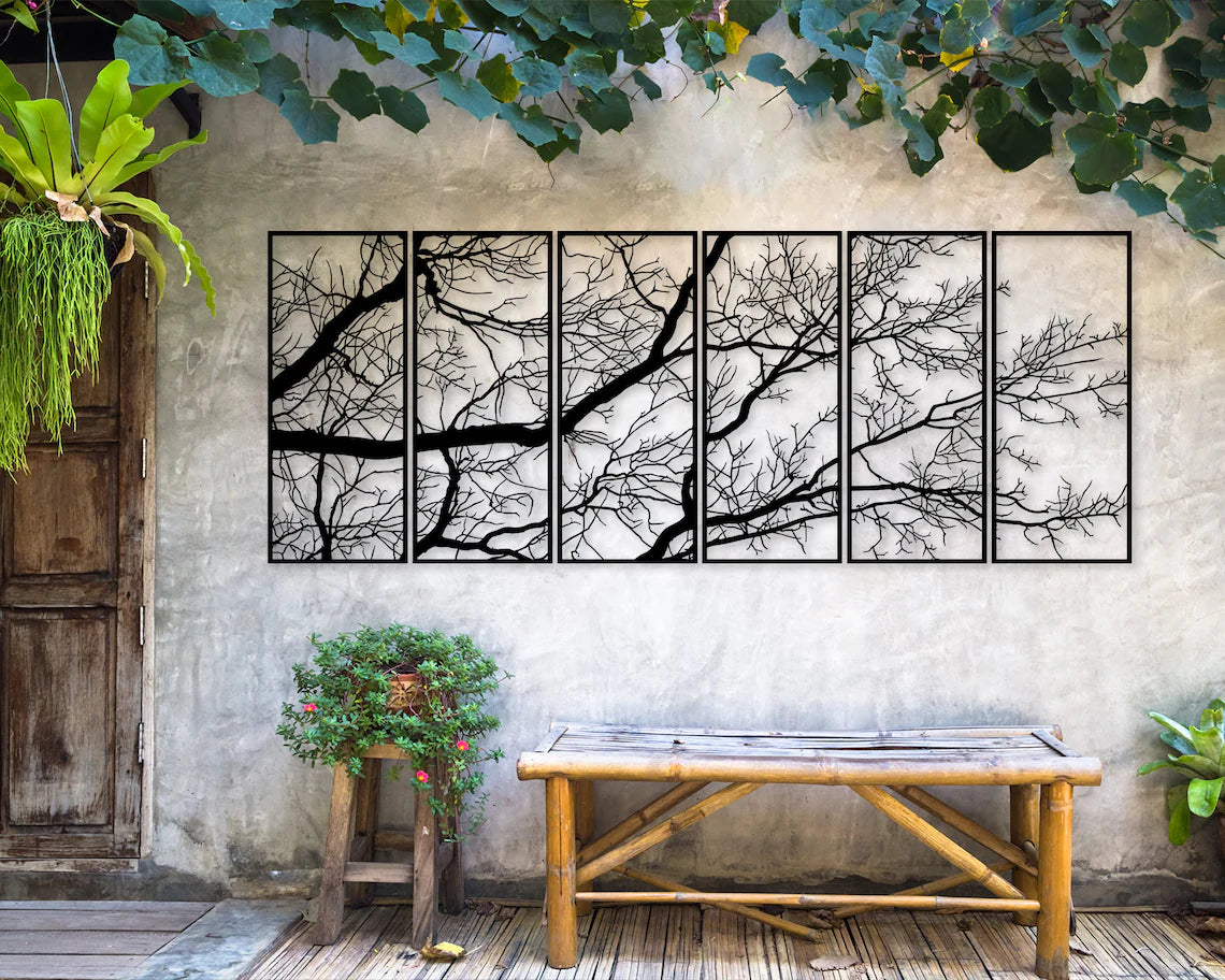 Metal Wall Decor, Metal Wall Art, 6 Panels Tree of Life Decor