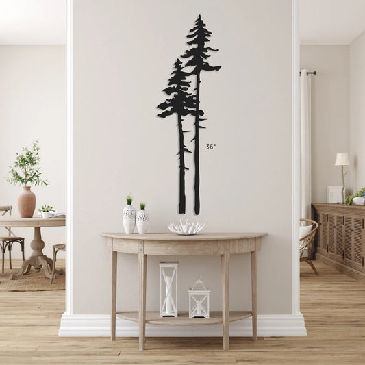 Two Tall Trees Metal Wall Art | Spruce Metal Sign | Two Trees Home Decor