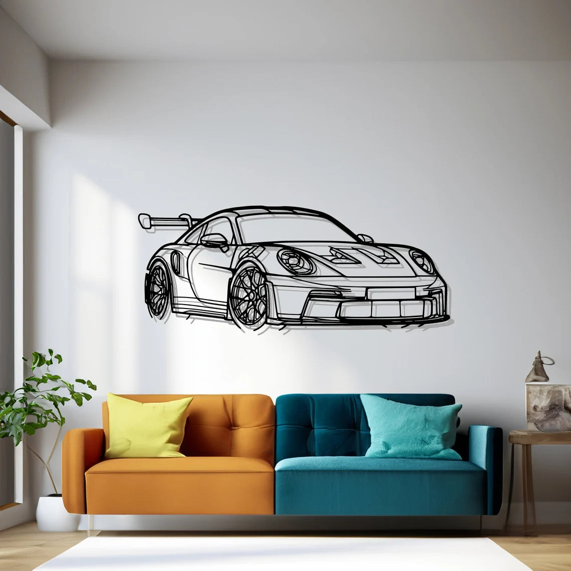 911 Model 992 GT3 RS Angle Metal Car Silhouette Wall Art