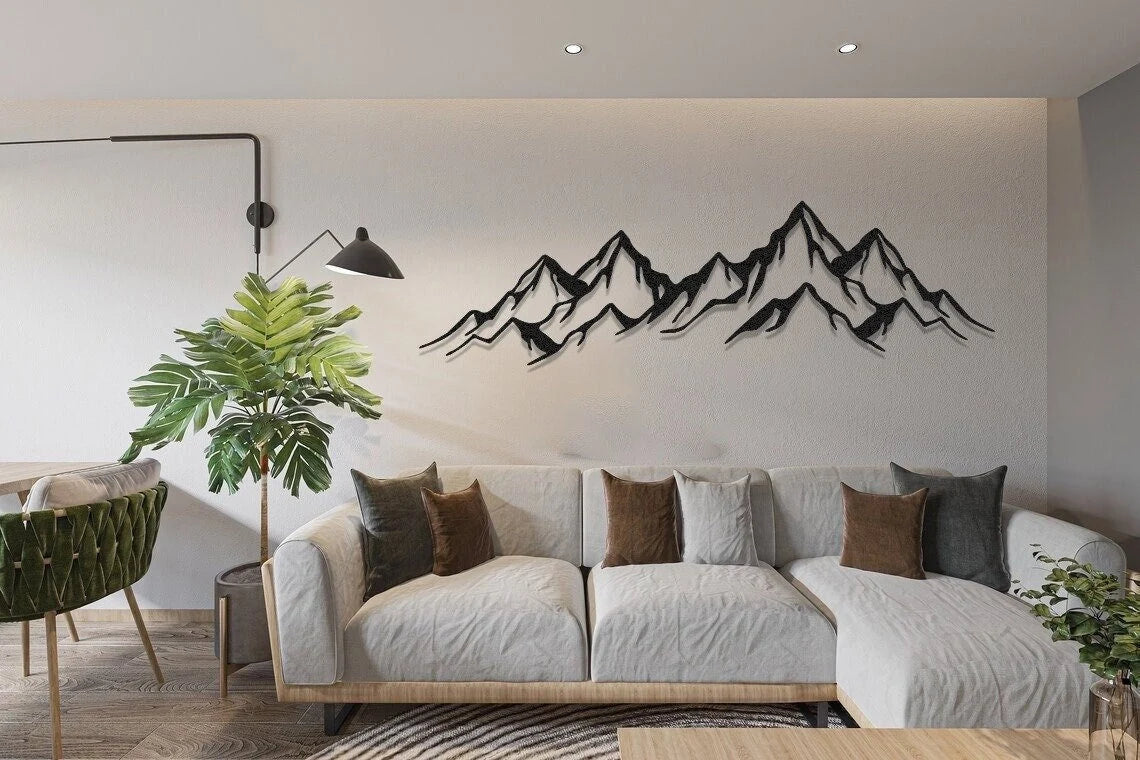 Mountain Range View Wall Decor, Large Line Mountain Metal Wall Art